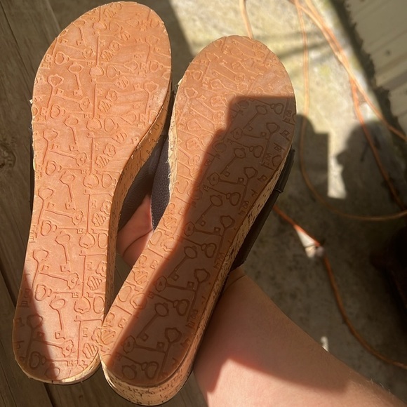 Fossil Black Cork Wedge Platform Sandals Size 9.5 Leather Buckle Slide Shoes - Picture 7 of 10